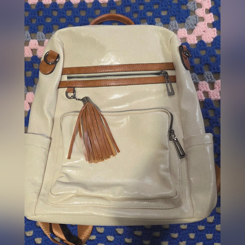 🔥🔥 2 For $5 Clearance Opage Cream and Backpack. Cream Faux  Leather🔥